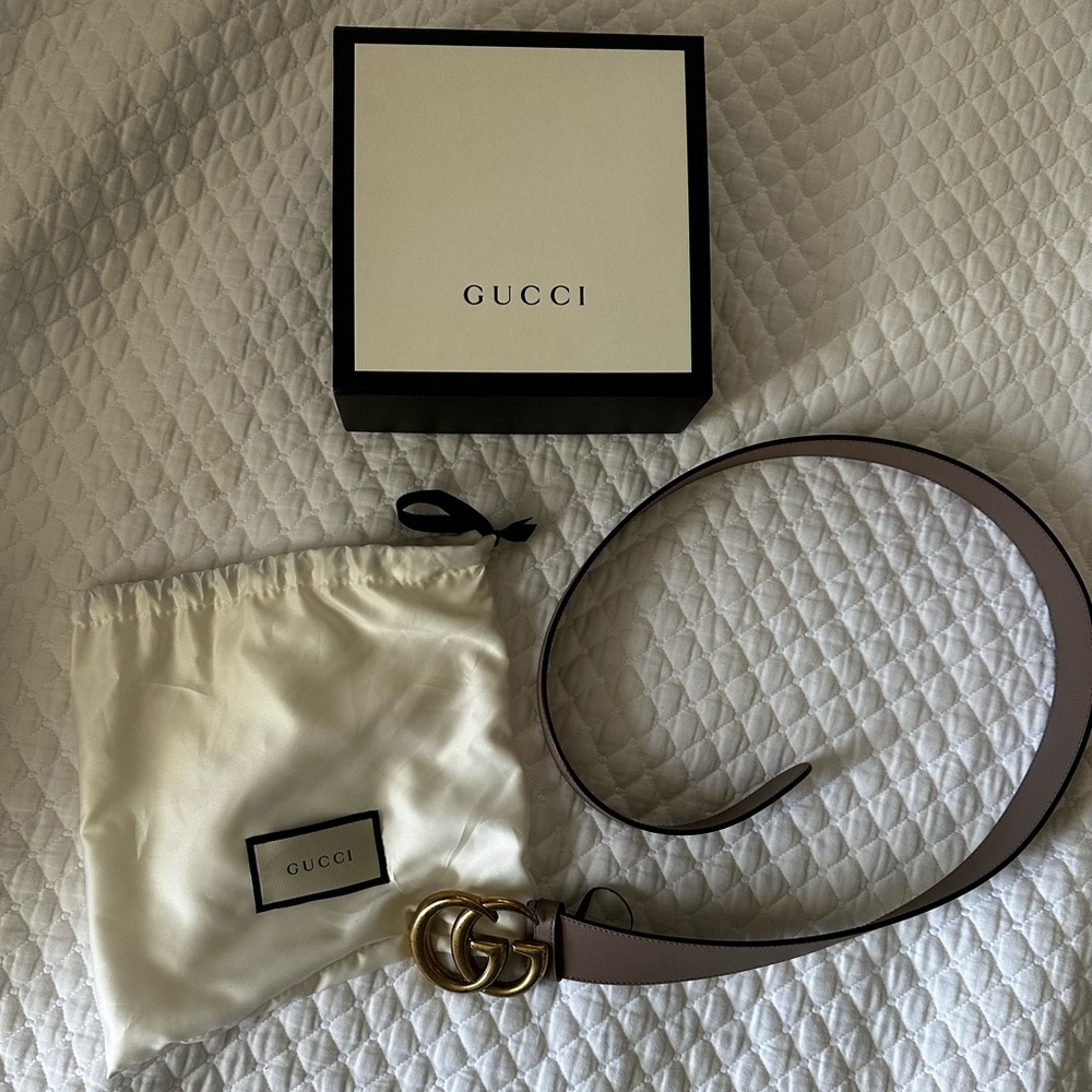 Gucci Marmont wide belt Rose Beige Leather Size 85